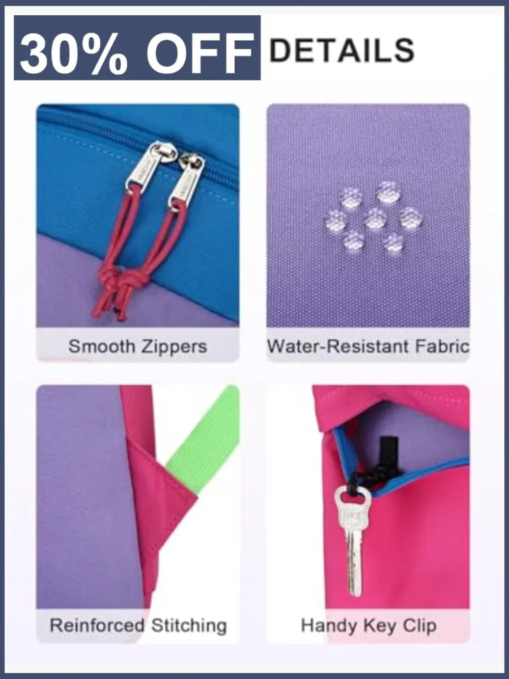 Water Resistant Backpack for School, Lightweight Bookbag with Side Pockets